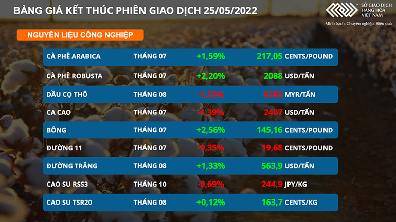 Giá bông bật tăng trở lại từ mức thấp nhất trong vòng 1 tháng -0