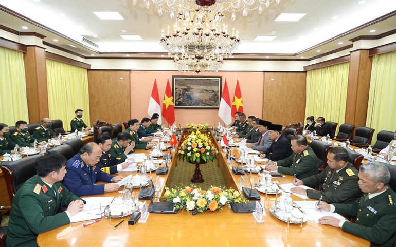 Bộ trưởng Quốc phòng Phan Văn Giang và Ngài Prabowo Subianto, Bộ Quốc phòng Indonesia, tiến hành hội đàm. (Ảnh: TRỌNG ĐỨC) Thúc đẩy hợp tác quốc phòng giữa Việt Nam và In-đô-nê-xi-a -0