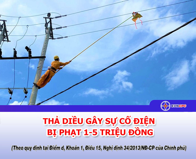 EVNCPC: Cảnh báo nguy cơ mất an toàn điện do thả diều ảnh 1 EVNCPC: Cảnh báo nguy cơ mất an toàn điện do thả diều -0