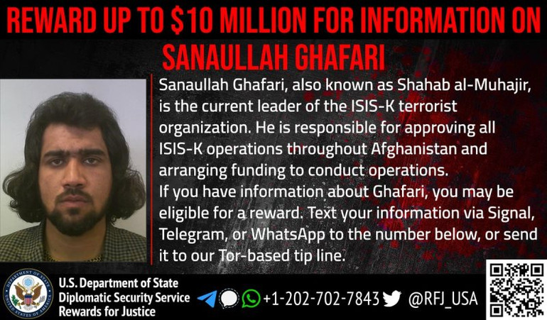 Sanaullah Ghafari được IS bổ nhiệm làm thủ lĩnh nhánh khủng bố ISIS-K tại Afghanistan vào tháng 6/2020. (Ảnh: Bộ Ngoại giao Mỹ) Mỹ treo thưởng lớn cho thông tin về thủ lĩnh nhánh khủng bố của IS ở Afghanistan -0