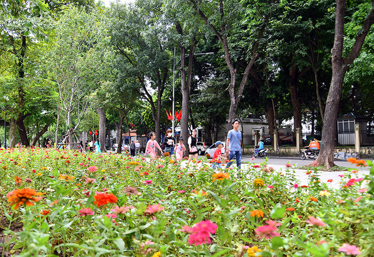 Đường phố Hà Nội rực rỡ cờ hoa chào mừng các sự kiện lớn -0