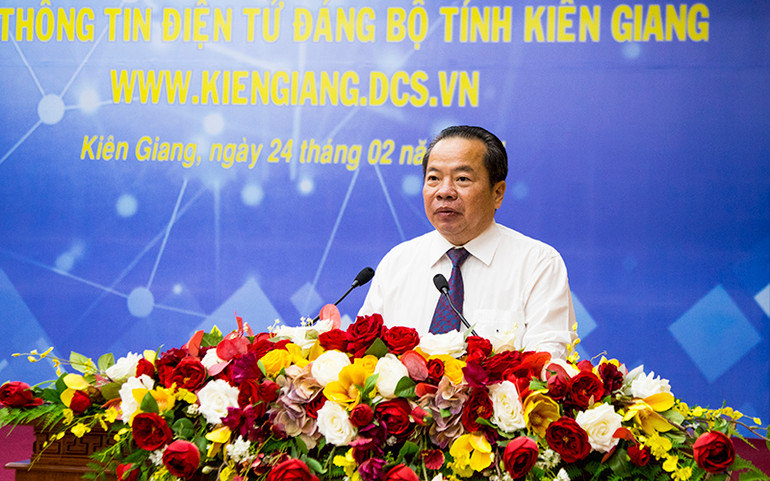 Đồng chí Mai Văn Huỳnh, Phó Bí thư Thường trực Tỉnh ủy Kiên Giang, phát biểu giao nhiệm vụ cho Ban biên tập. Thành lập Cổng thông tin điện tử Đảng bộ tỉnh Kiên Giang -0