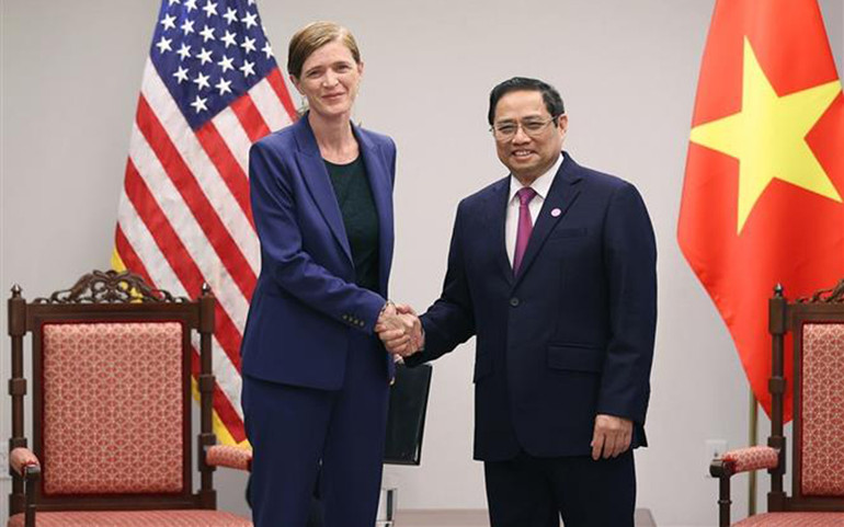 Thủ tướng Phạm Minh Chính tiếp bà Samatha Power, Giám đốc Cơ quan phát triển quốc tế Hoa Kỳ - USAID. (Ảnh: Dương Giang/TTXVN) Nỗ lực ủng hộ Việt Nam ứng phó biến đổi khí hậu, chuyển đổi năng lượng -0