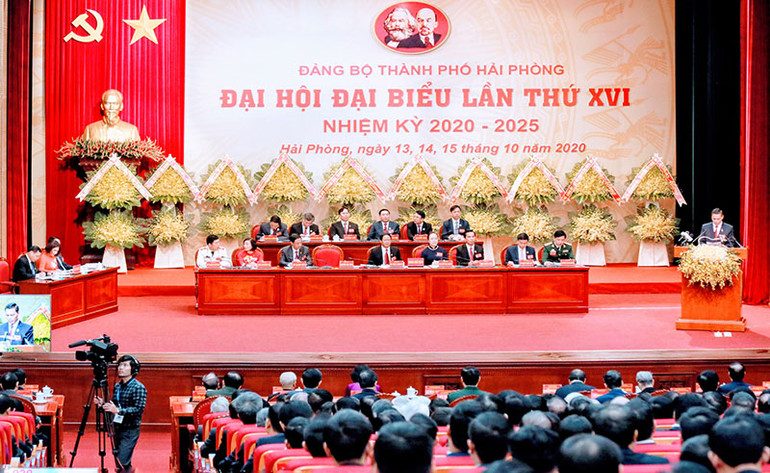 Quang cảnh Đại hội. Khai mạc Đại hội Đại biểu Đảng bộ thành phố Hải Phòng lần thứ 16 -0