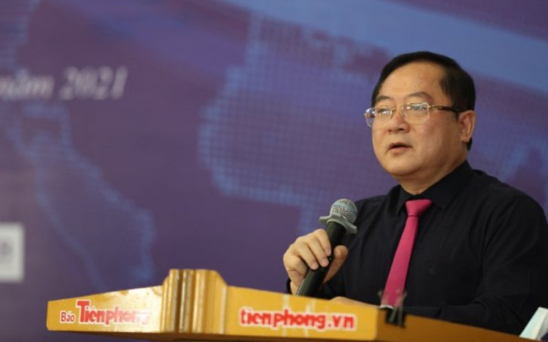 Tổng Biên tập Báo Tiền Phong Lê Xuân Sơn phát biểu khai mạc tọa đàm. Xử lý nợ xấu trong đại dịch Covid-19 -0