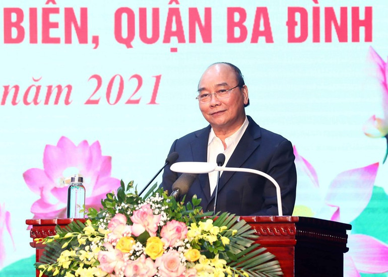 Chủ tịch nước Nguyễn Xuân Phúc phát biểu. (Ảnh: TTXVN) Quan tâm hơn nữa công tác mặt trận, chủ động nắm bắt tâm tư, nguyện vọng của nhân dân -0