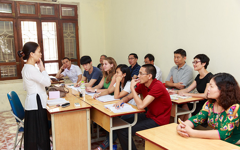 Giờ dạy tiếng Việt cho người nước ngoài tại Trường đại học Khoa học Xã hội và Nhân văn. Ảnh: Khoa Việt Nam học và Tiếng Việt Định vị Việt Nam khi hội nhập sâu, rộng với khu vực và quốc tế -0