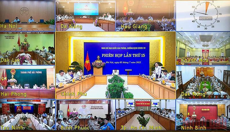 Phiên họp trực tuyến kết nối với 63 tỉnh, thành phố trong cả nước. Thủ tướng Phạm Minh Chính, chủ trì Phiên họp lần thứ 15 của Ban Chỉ đạo Quốc gia phòng, chống dịch Covid-19 -0