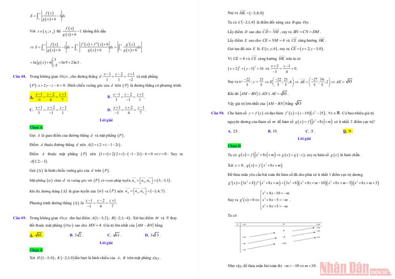 Đáp án gợi ý môn Toán Kỳ thi tốt nghiệp trung học phổ thông 2021 -0