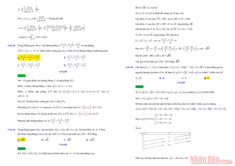 Đáp án gợi ý môn Toán Kỳ thi tốt nghiệp trung học phổ thông 2021 -0