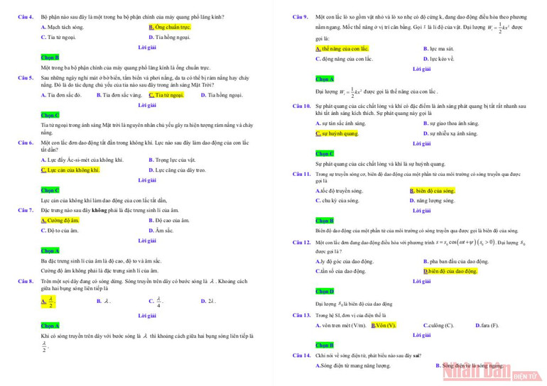 Gợi ý lời giải môn Vật lý thi tốt nghiệp trung học phổ thông 2021 -1