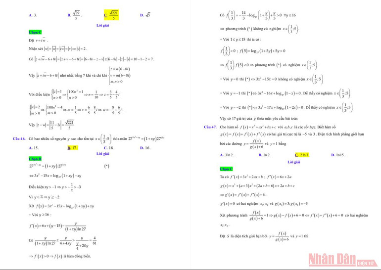 Đáp án gợi ý môn Toán Kỳ thi tốt nghiệp trung học phổ thông 2021 -8