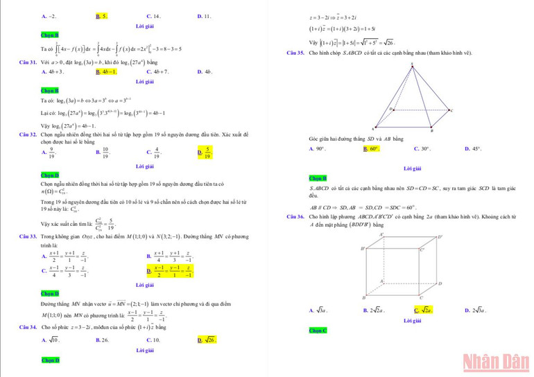 Gợi ý lời giải đề thi môn Toán thi tốt nghiệp trung học phổ thông đợt 2 -0