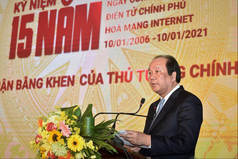 Đồng chí Mai Tiến Dũng phát biểu tại lễ kỷ niệm. Kỷ niệm 15 năm Cổng Thông tin điện tử Chính phủ hòa mạng internet toàn cầu -0