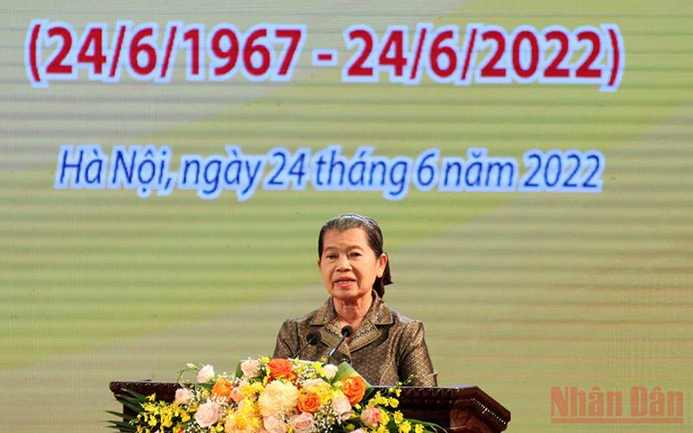Phó Thủ tướng Campuchia Men Sam An phát biểu tại Lễ kỷ niệm. Kỷ niệm trọng thể 55 năm Ngày thiết lập quan hệ ngoại giao Việt Nam-Campuchia -0