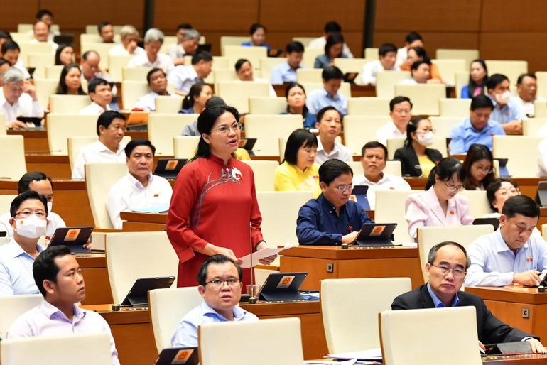 Đại biểu Hà Thị Nga phát biểu tại phiên thảo luận của Quốc hội chiều 14/6. (Ảnh: LINH KHOA) Hoàn thiện các quy định pháp luật về phòng, chống bạo lực gia đình -0
