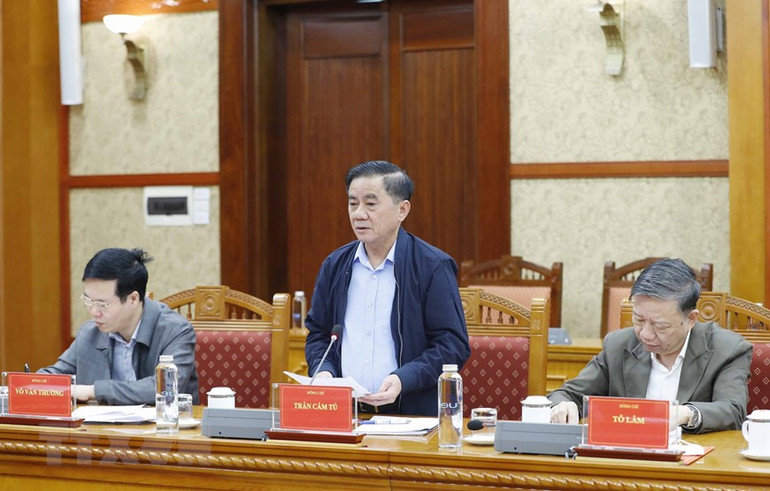 Ông Trần Cẩm Tú, Ủy viên Bộ Chính trị, Bí thư Trung ương Đảng, Chủ nhiệm Ủy ban Kiểm tra Trung ương phát biểu tại cuộc họp. Tổng Bí thư chủ trì họp Thường trực Ban Chỉ đạo Trung ương về chống tham nhũng -0