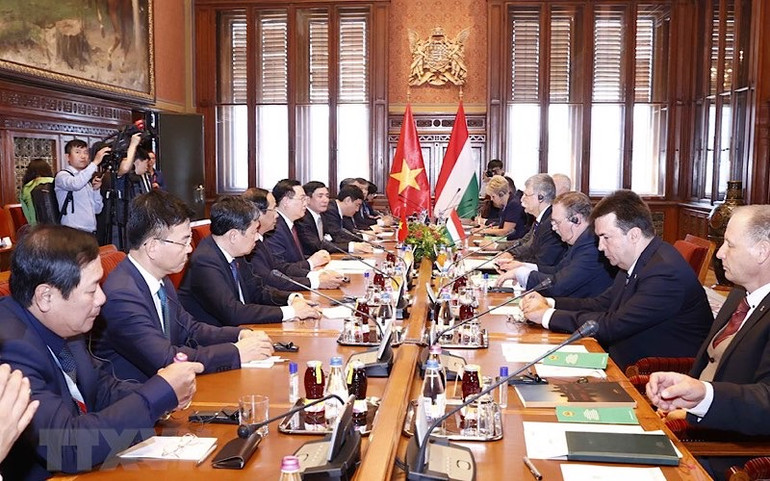 Chủ tịch Quốc hội Hungary đón, hội đàm với Chủ tịch Quốc hội Vương Đình Huệ -0