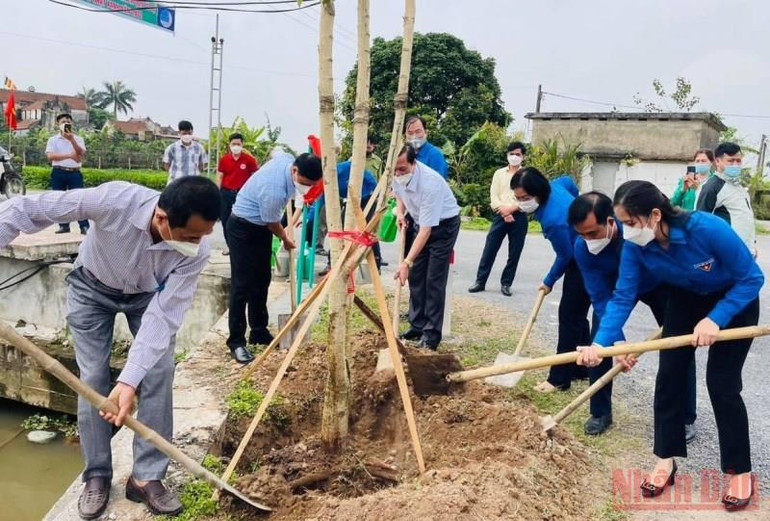 Trồng cây và khánh thành công trình “Hàng cây thanh niên” tại xã Minh Phú (huyện Đông Hưng, tỉnh Thái Bình). Thái Bình: Ra quân Ngày cao điểm tình nguyện chung tay xây dựng nông thôn mới -0