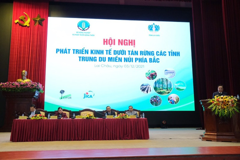 Hội nghị "Phát triển kinh tế dưới tán rừng các tỉnh trung du miền núi phía bắc" tại điểm cầu Lai Châu, ngày 3/12. (Ảnh: HƯƠNG QUỲNH) Vẫn còn nhiều khó khăn trong phát triển kinh tế dưới tán rừng -0