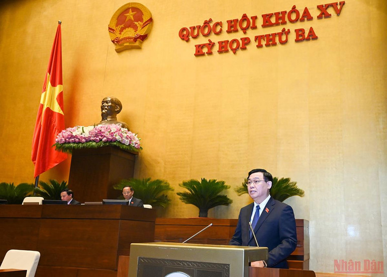 Chủ tịch Quốc hội Vương Đình Huệ phát biểu khai mạc Kỳ họp thứ 3, Quốc hội khóa XV. Lễ khai mạc Kỳ họp thứ 3 Quốc hội khoá XV -6