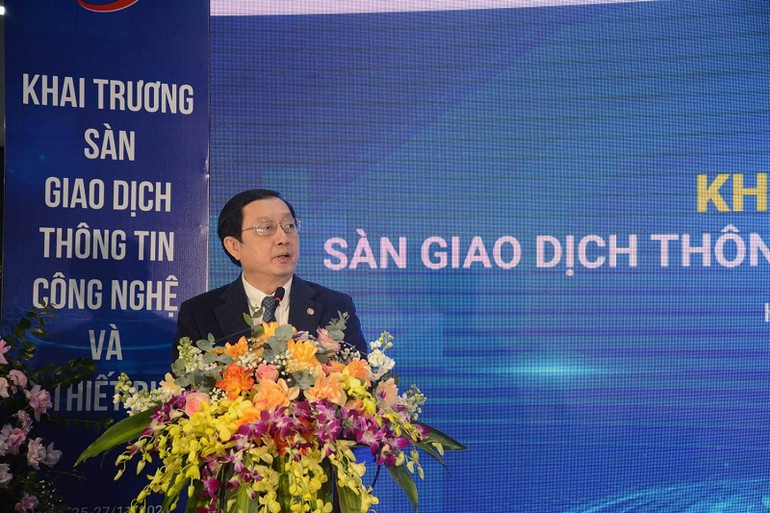 Bộ trưởng Khoa học và Công nghệ Huỳnh Thành Đạt phát biểu tại Lễ khai trương. (Ảnh: Quốc Duy) Khai trương Sàn giao dịch thông tin công nghệ và thiết bị -0