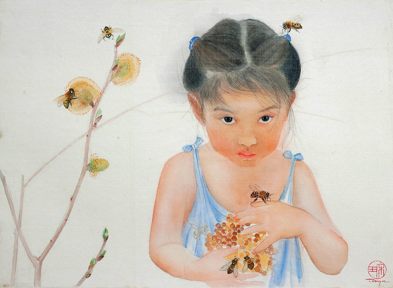 Tác phẩm "Nụ tầm xuân". Giới thiệu triển lãm tranh lụa của họa sĩ Tống Ngọc -0