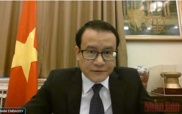 Tham tán Đại sứ quán Việt Nam tại Trung Quốc Trần Thanh Hải phát biểu tại sự kiện. Thúc đẩy hợp tác quản lý bền vững nguồn nước sông Mê Công -0