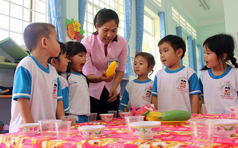Các trẻ Trường mầm non Phan Văn Cội 2, huyện Củ Chi, TP Hồ Chí Minh trong giờ học. (Ảnh minh họa) Giáo dục và đào tạo là lĩnh vực chịu ảnh hưởng rất nặng nề bởi dịch Covid-19 -0