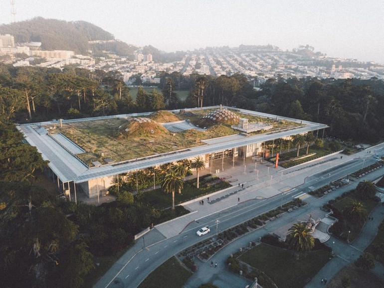 Tại San Francisco, California, trên mái của Học viện Khoa học California là một khu vườn lớn. Điều gây chú ý của kiến trúc này là phần mái với 50 nghìn khay thực vật chứa tới 1,7 triệu cây. “Cha đẻ” của công trình này, kiến trúc sư Piano có ý tưởng biến mái nhà của bảo tàng mới này như một mảnh vườn đang bay. Những khu vườn ấn tượng trên thế giới -0