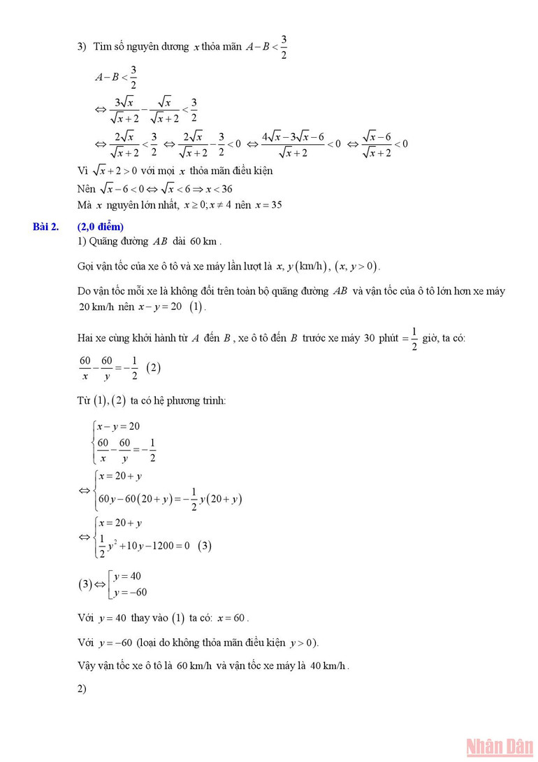 Gợi ý giải đề Toán thi lớp 10 THPT của Hà Nội -1