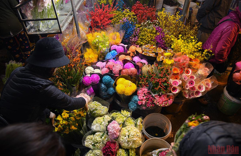 Tấp nập không khí người dân chen chân đi chợ hoa đêm lớn nhất Hà Nội ngày cận Tết -0