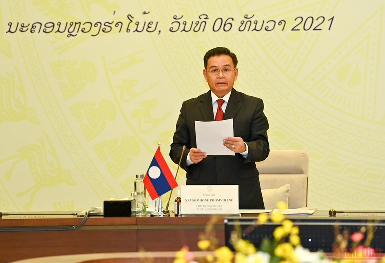 Chủ tịch Quốc hội Vương Đình Huệ và Chủ tịch Quốc hội Xaysomphone Phomvihane chủ trì Hội thảo trao đổi kinh nghiệm công tác Quốc hội -0