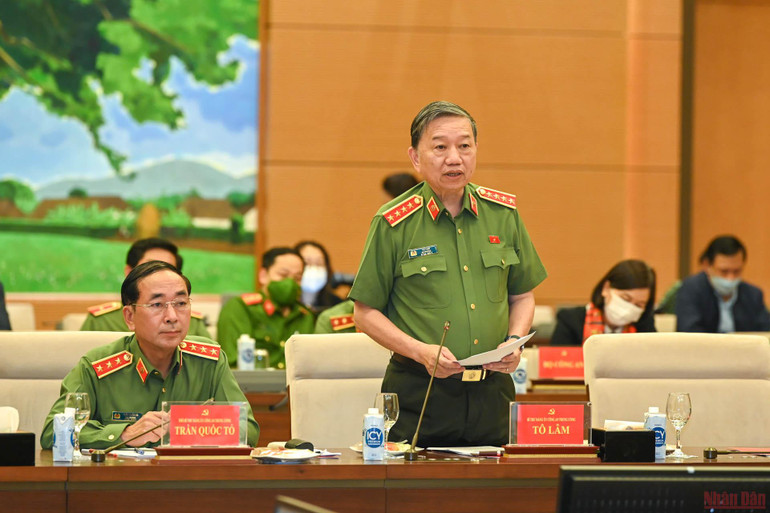 Bộ trưởng Công an Tô Lâm phát biểu tại buổi làm việc. (Ảnh: Duy Linh) Xây dựng quy chế phối hợp giữa Đảng đoàn Quốc hội và Đảng ủy Công an Trung ương -0