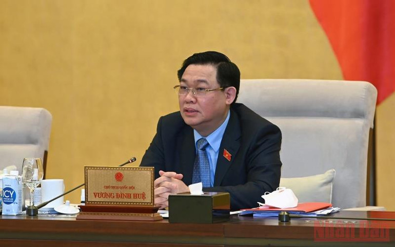 Chủ tịch Quốc hội Vương Đình Huệ phát biểu ý kiến tại phiên họp. (Ảnh: Duy Linh) KET_1371-1647321800309.jpg