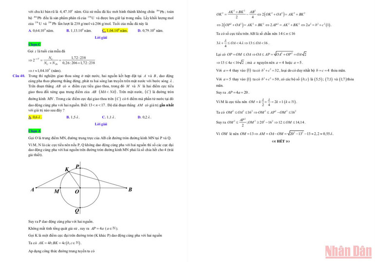 Gợi ý đáp án, lời giải môn Vật lý thi tốt nghiệp trung học phổ thông đợt 2 -6