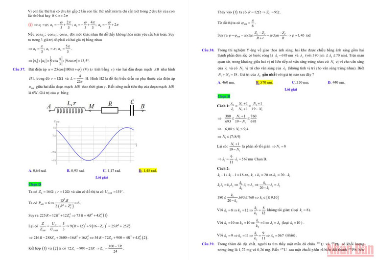 Gợi ý đáp án, lời giải môn Vật lý thi tốt nghiệp trung học phổ thông đợt 2 -5
