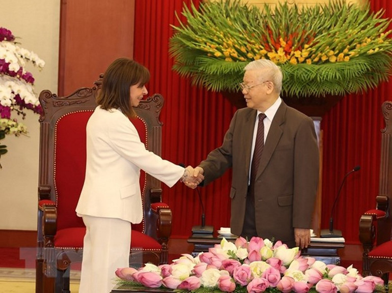 Hình ảnh Tổng Bí thư Nguyễn Phú Trọng tiếp Tổng thống Hy Lạp -0