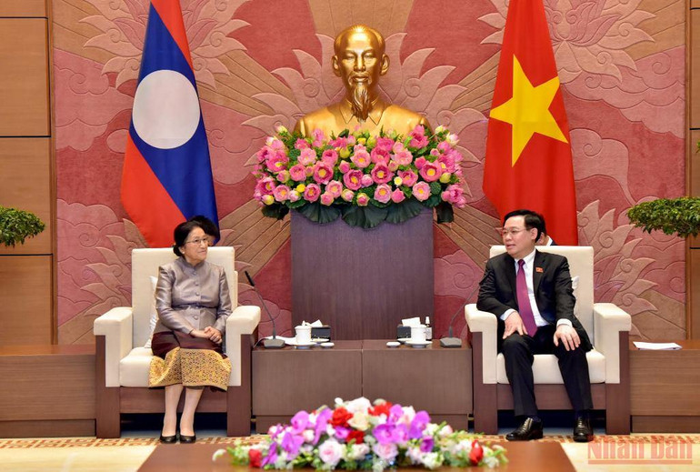 Hình ảnh Chủ tịch Quốc hội Vương Đình Huệ tiếp Phó Chủ tịch nước Lào Pany Yathotou -0