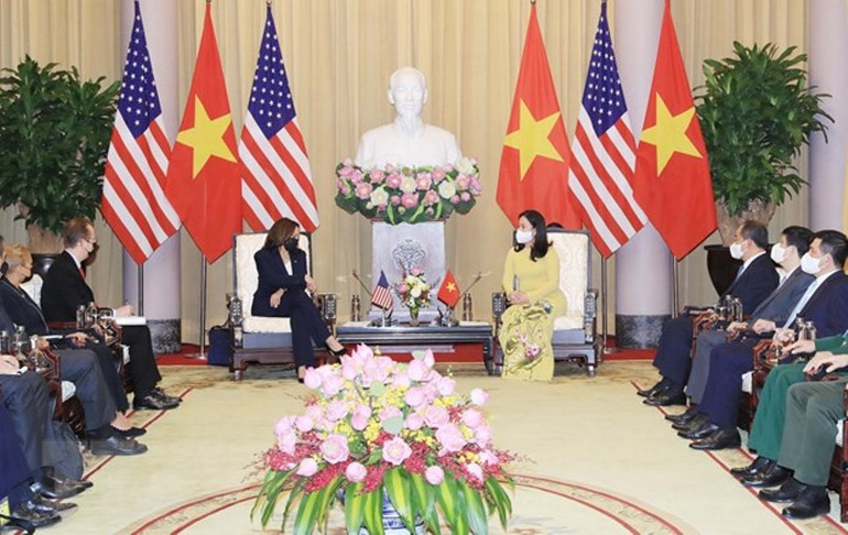 Phó Chủ tịch nước Võ Thị Ánh Xuân tiếp Phó Tổng thống Hoa Kỳ Harris -0