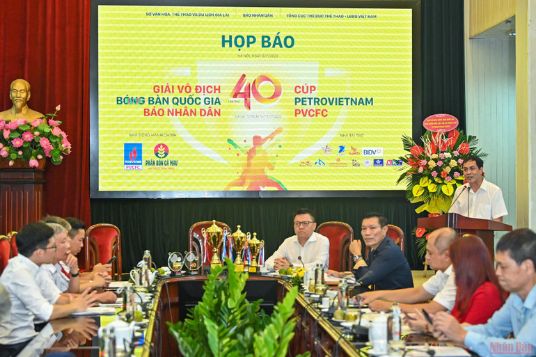 Quang cảnh buổi họp báo giải vô địch bóng bàn quốc gia Báo Nhân Dân lần thứ 40 tranh cúp PetroVietnam PVCFC. (Hình ảnh) Họp báo Giải vô địch bóng bàn quốc gia Báo Nhân Dân lần thứ 40 tranh cúp PetroVietnam PVCFC -0