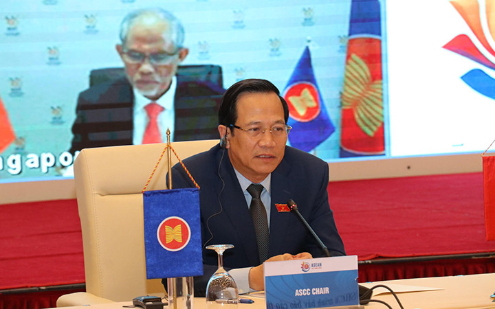 Bộ trưởng Đào Ngọc Dung phát biểu tại Hội nghị. Hội nghị Hội đồng Cộng đồng Văn hóa - Xã hội ASEAN lần thứ 24 tổ chức trực tuyến -0
