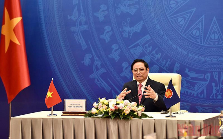 Thủ tướng Phạm Minh Chính phát biểu tại buổi tiếp. (Ảnh: TRẦN HẢI) Đồng hành cùng Việt Nam ứng phó dịch bệnh, phục hồi bền vững -0