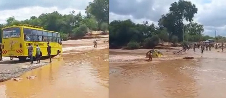 Chiếc xe buýt xấu số trước khi tai nạn xảy ra. (Ảnh cắt từ video) Xe buýt bị nước lũ cuốn trôi ở Kenya, ít nhất 24 người thiệt mạng -0