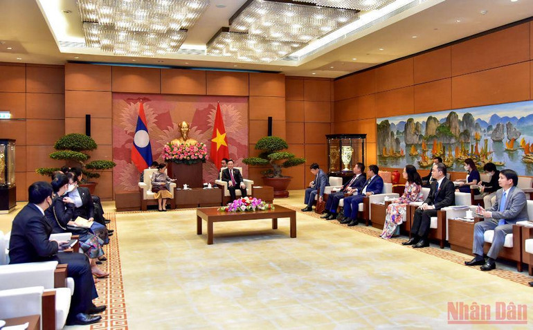 Hình ảnh Chủ tịch Quốc hội Vương Đình Huệ tiếp Phó Chủ tịch nước Lào Pany Yathotou -0