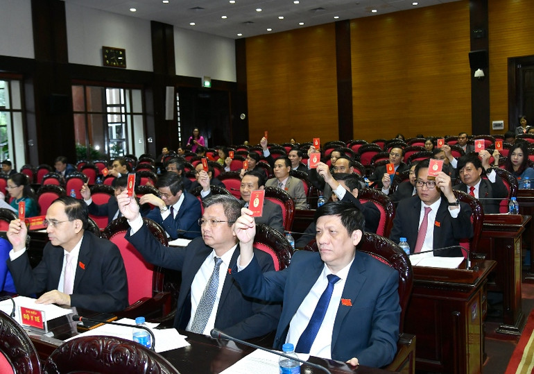 Các đại biểu biểu quyết thông qua Nghị quyết Đại hội. Đồng chí Huỳnh Tấn Việt trúng cử Bí thư Đảng ủy Khối các cơ quan T.Ư nhiệm kỳ 2020-2025 -0