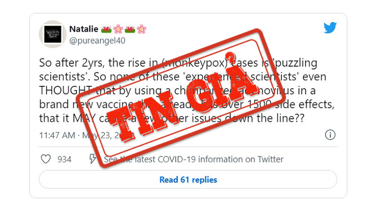 Một bài đăng trên Twitter đưa tin sai sự thật về vector adenovirus tinh tinh trong vaccine Covid-19 của AstraZeneca. Những chuyện bịa đặt liên quan đến bệnh đậu mùa khỉ, vụ xả súng ở Mỹ trên mạng xã hội -0