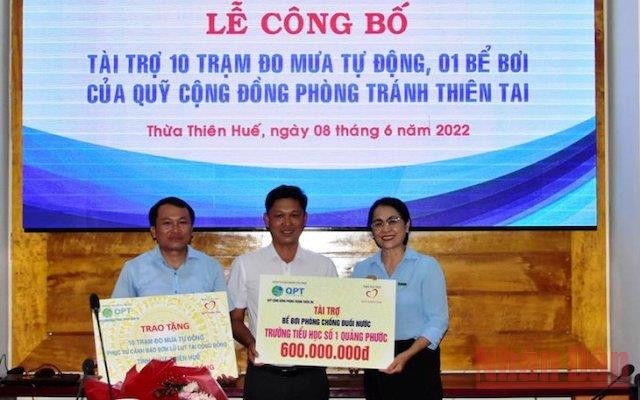 Quỹ Cộng đồng phòng, tránh thiên tai tài trợ 600 triệu đồng để xây dựng bể bơi cho Trường tiểu học số 1 Quảng Phước. Thừa Thiên Huế tiếp 11 trạm đo mưa tự động phòng, chống thiên tai -0