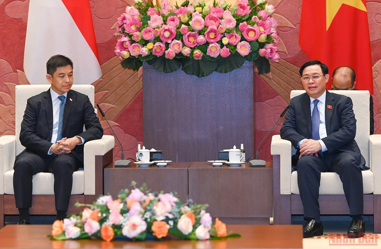Chủ tịch Quốc hội Vương Đình Huệ đón, hội đàm với Chủ tịch Quốc hội Singapore Tan Chuan-Jin -4