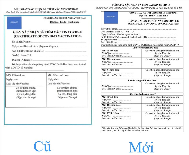 Mẫu giấy xác nhận đã tiêm vaccine Covid-19 có thêm mũi tiêm nhắc lại và bổ sung. (Ảnh: Bộ Y tế) Bộ Y tế ban hành mẫu giấy mới chứng nhận được 7 mũi vaccine Covid-19 -0